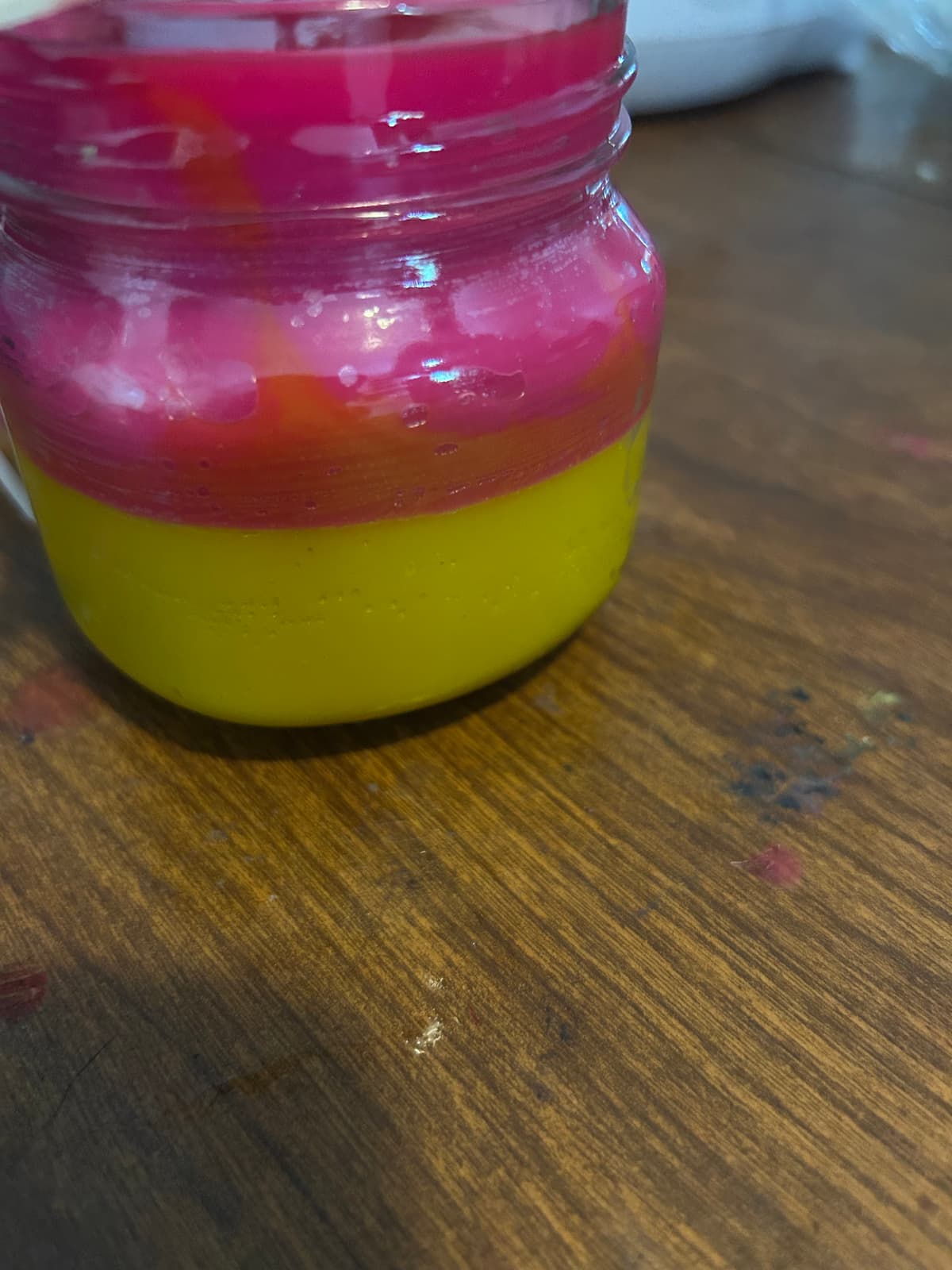Strawberry lemonade two-tone candle showing beautiful pink and yellow layered design